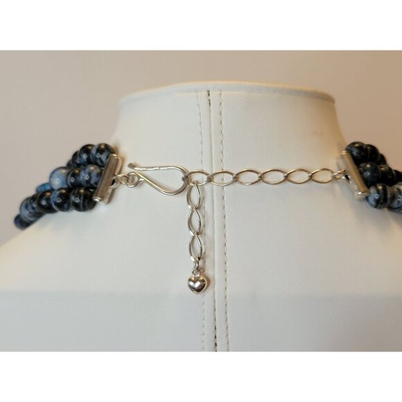 DRT Desert Rose Trading Necklace Three-Strand Blue Agate Beads & 925 Sterling - Picture 3 of 8